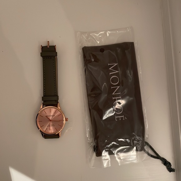 Monroe Watch Sunburst Solérose Watch Gray Leather Band Adjustable - Picture 3 of 5